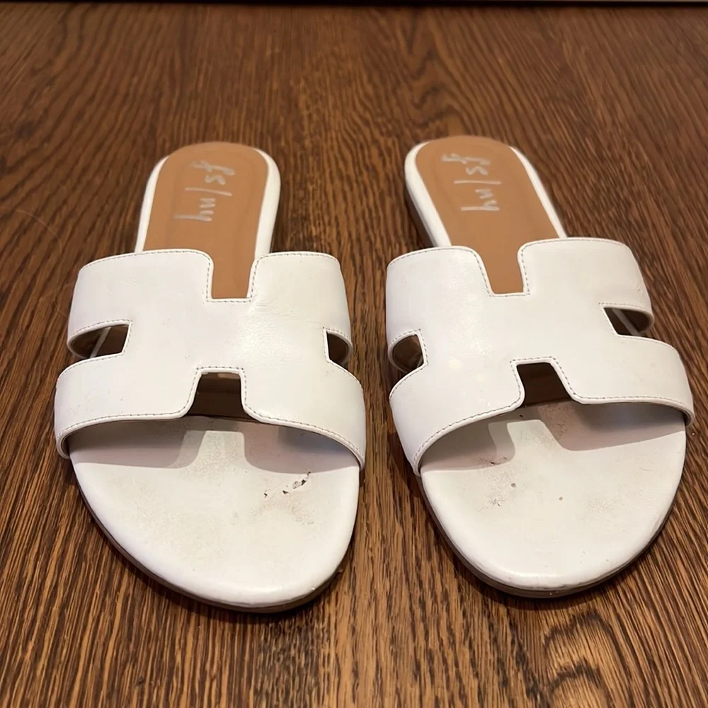 French Sole White Leather Slide Sandals - Picture 3 of 7